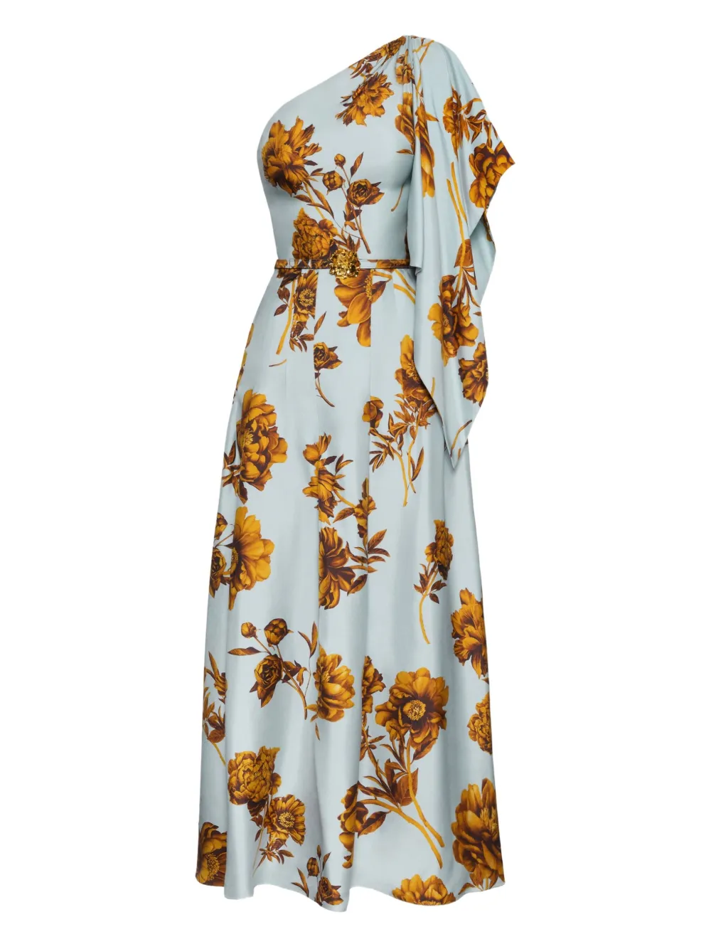 Oscar De La Renta One-shoulder Floral-print Maxi Dress In Blue
