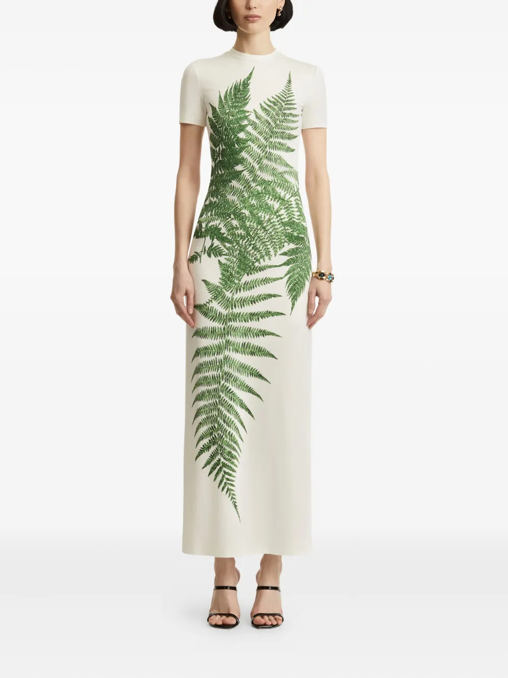 Oscar de la Renta Jersey maxi-jurk met varenprint - Wit