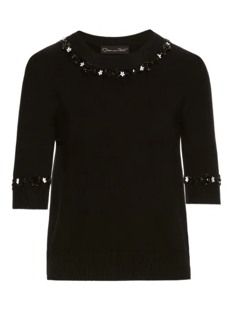 Oscar de la Renta sequin-embellished wool T-shirt