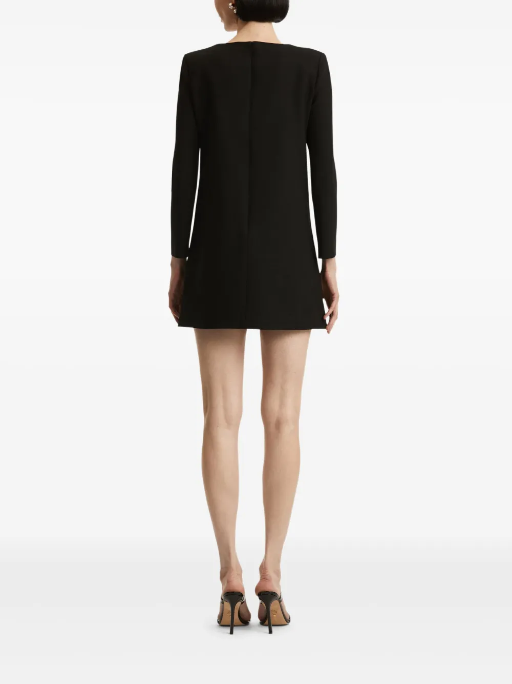 Oscar De La Renta Floral Embellished Long Sleeve Shift Dress In Black