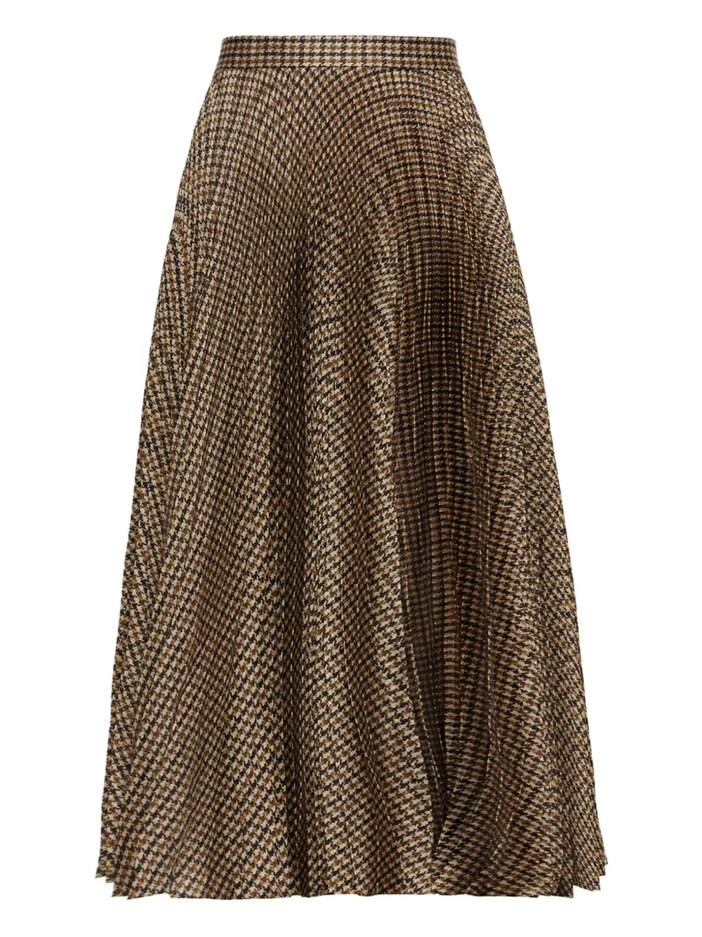 Oscar De La Renta Houndstooth Pleated Midi Skirt In Brown