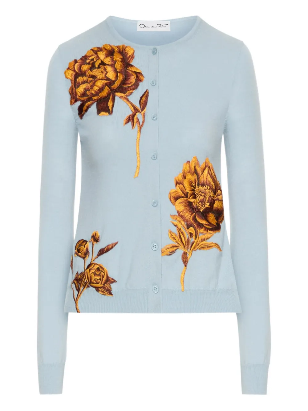 Oscar de la Renta peony-embroidered cardigan Blauw