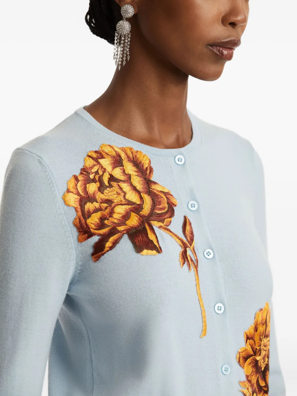 Oscar de la Renta peony-embroidered cardigan Blauw