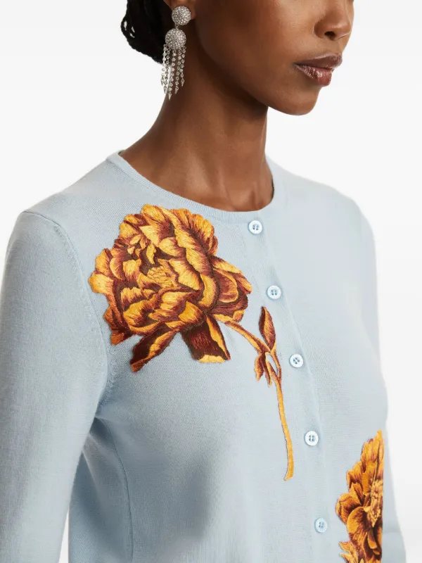 Oscar De La Renta peony-embroidered Cardigan Blue FARFETCH JO