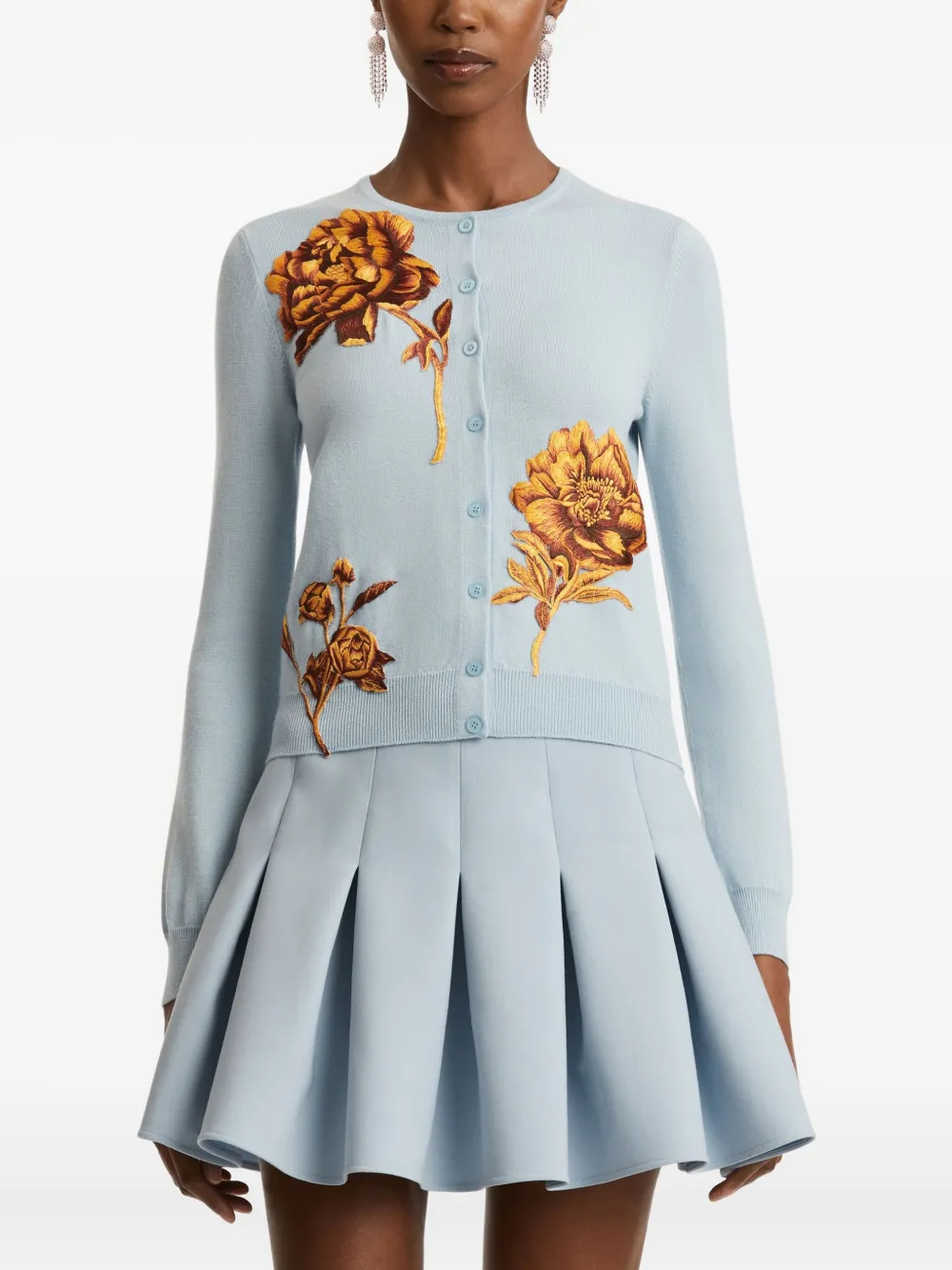 Oscar de la Renta peony-embroidered cardigan Blauw