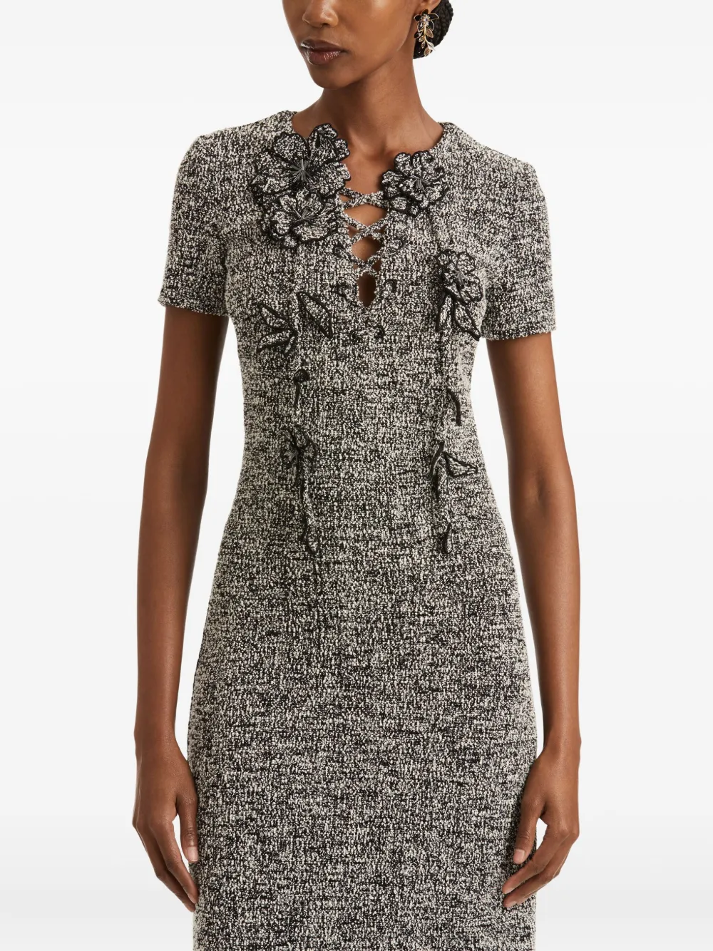 Oscar De La Renta Floral-detail Tweed Maxi Dress In Multi