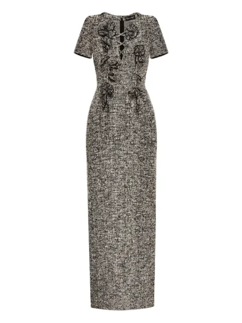 Oscar de la Renta floral-detail tweed maxi dress