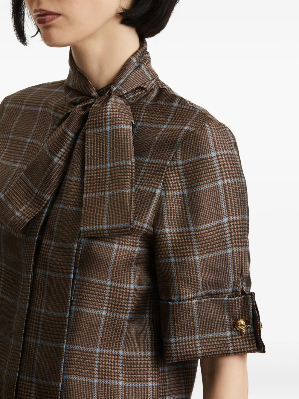 Oscar de la Renta Prince of Wales geruite blouse met gestrikte hals Bruin