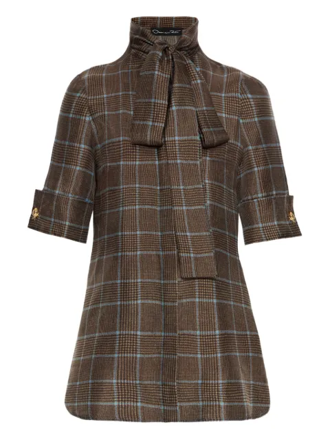Oscar de la Renta Prince of Wales check tie-neck blouse