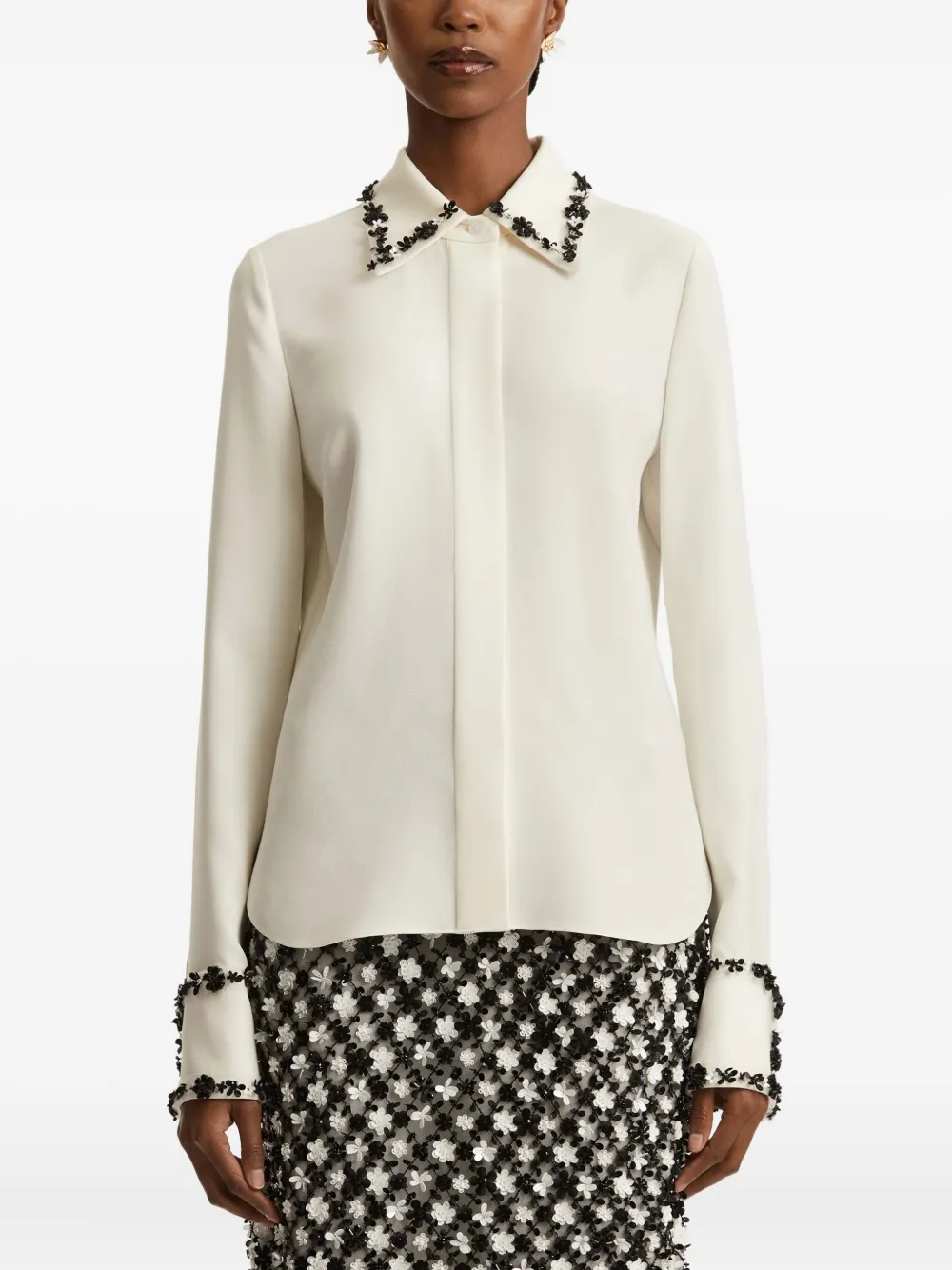 Oscar de la Renta Blouse met geborduurde bloemen Wit