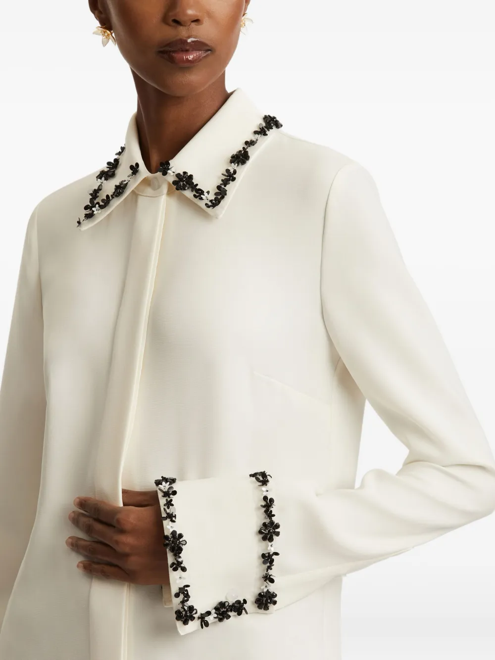 Oscar de la Renta Blouse met geborduurde bloemen Wit