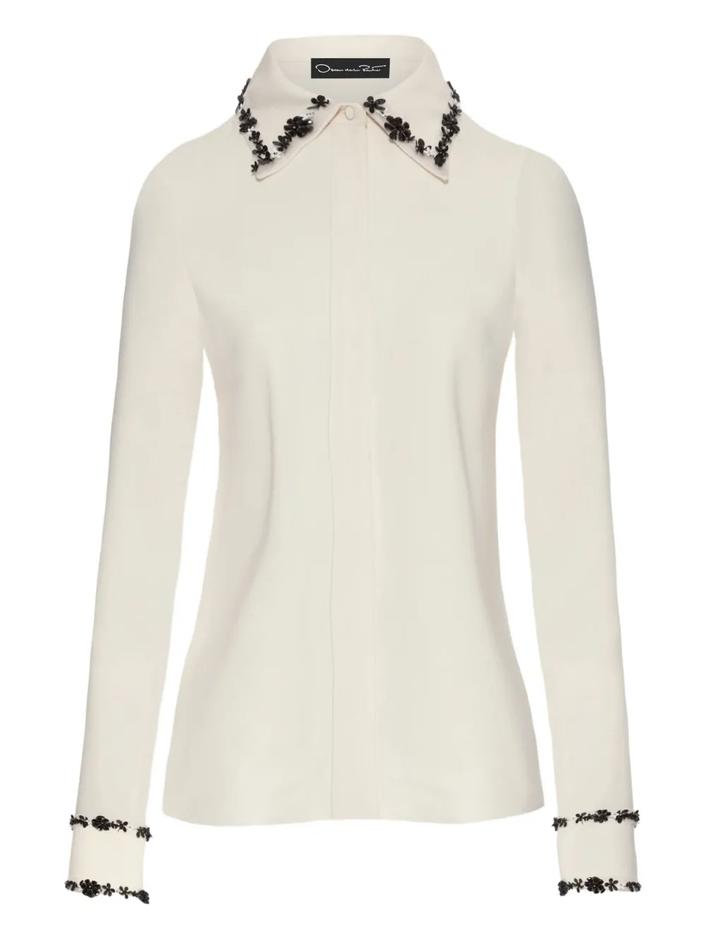 Oscar De La Renta Floret-embroidered Collar Shirt In White