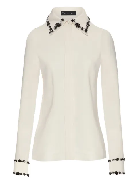 Oscar de la Renta floret-embroidered collar shirt