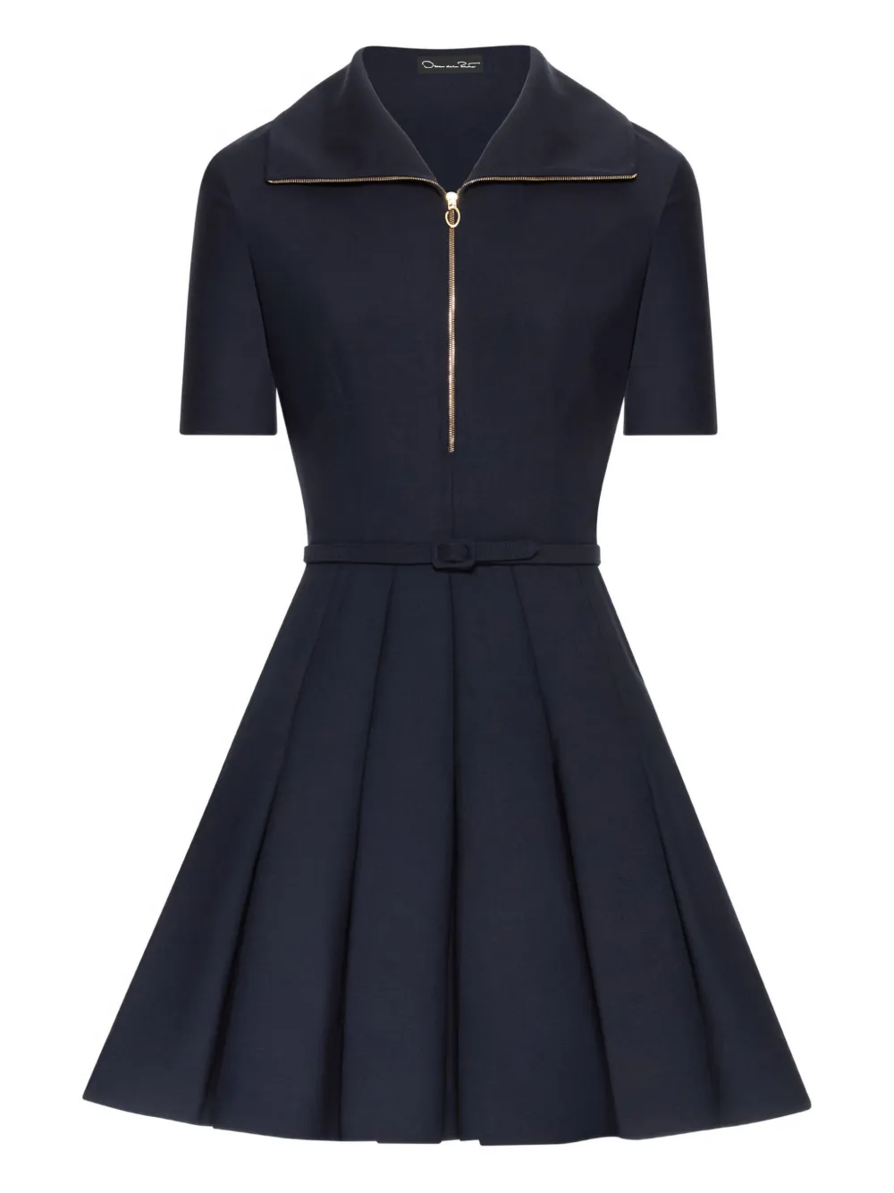 Oscar De La Renta Zip-front Pleated Mini Dress In Blue