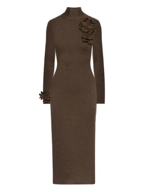 Oscar de la Renta appliqued-flower mock-neck midi dress
