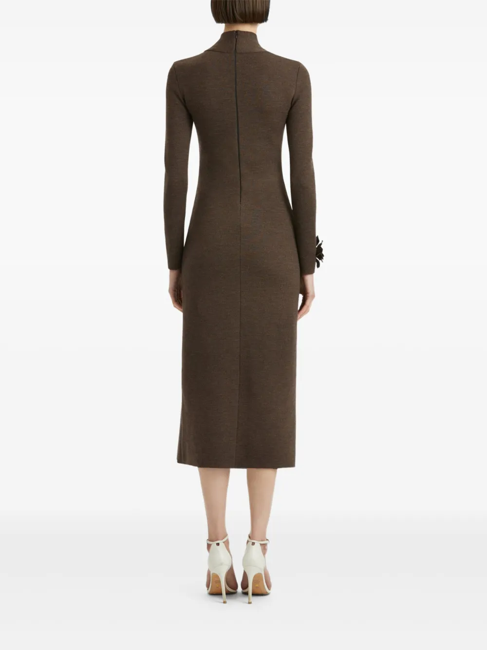 Oscar de la Renta appliqued-flower mock-neck midi dress Bruin
