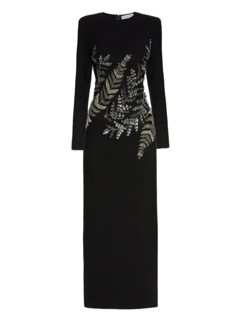 Oscar de la Renta fern-embroidered long-sleeve gown