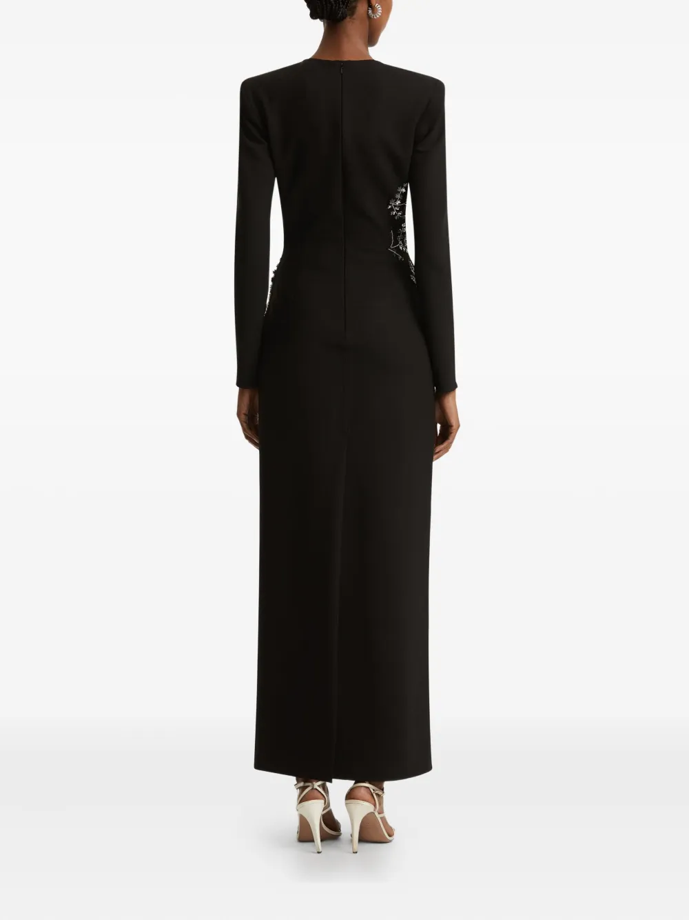 Oscar De La Renta Fern-embroidered Long-sleeve Gown In Black