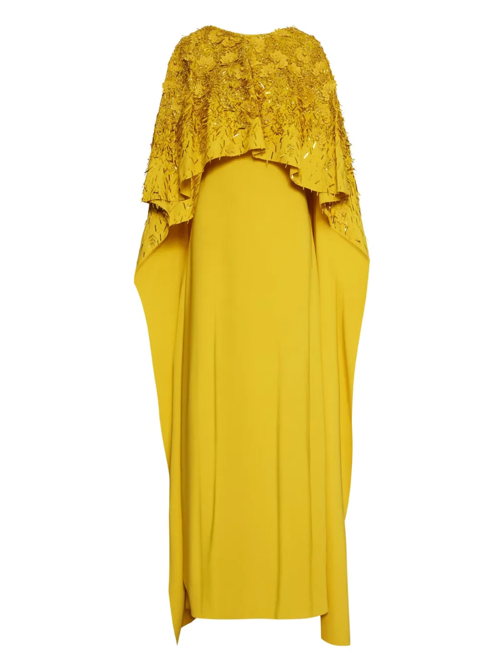Oscar De La Renta Sequin-embellished Cape Maxi Dress In Yellow