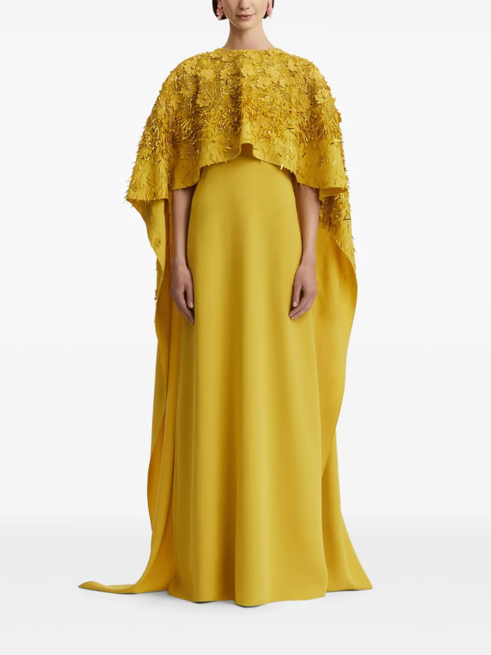 Oscar de la Renta sequin-embellished cape maxi dress Geel