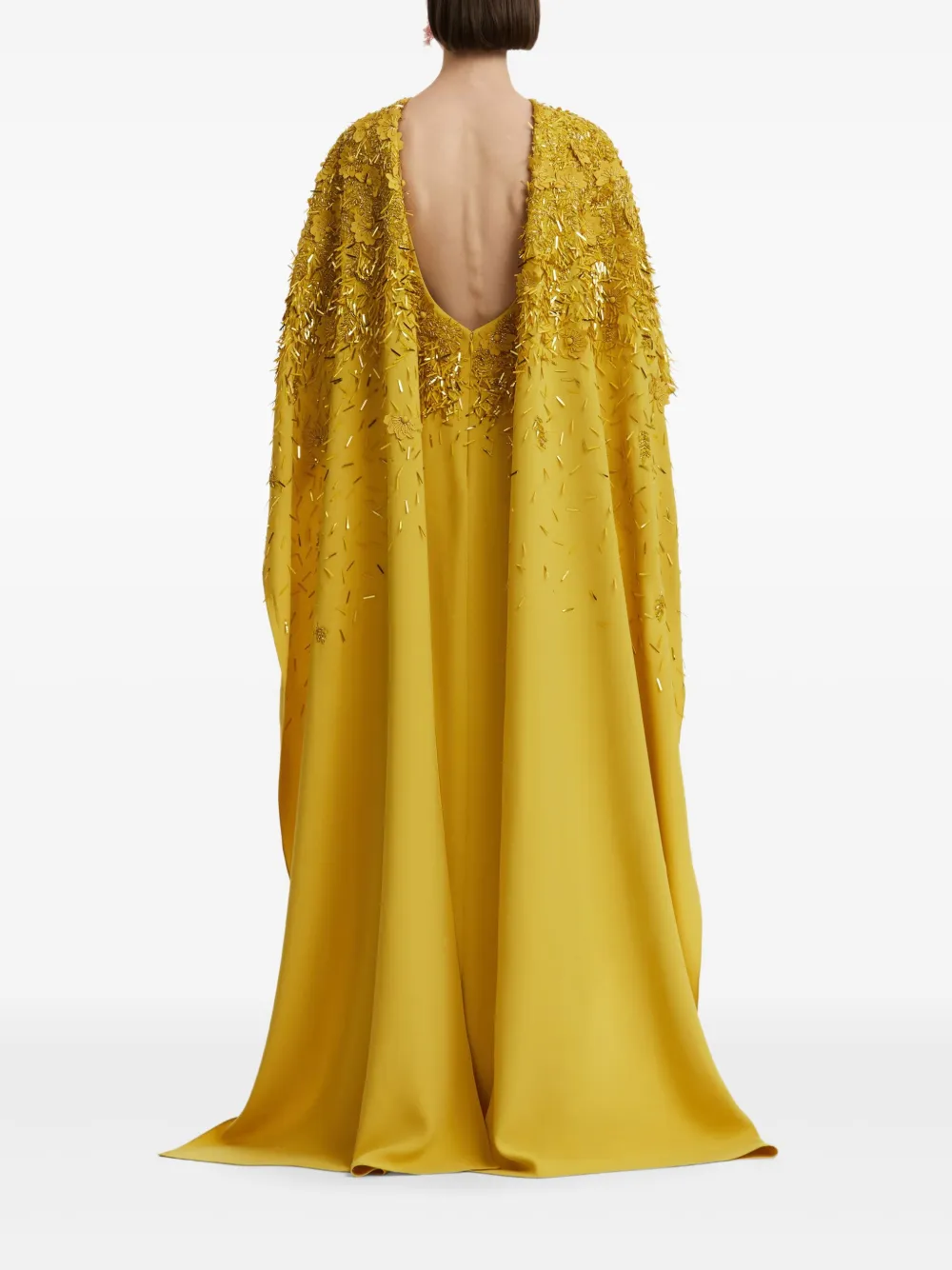 Oscar de la Renta sequin-embellished cape maxi dress Geel