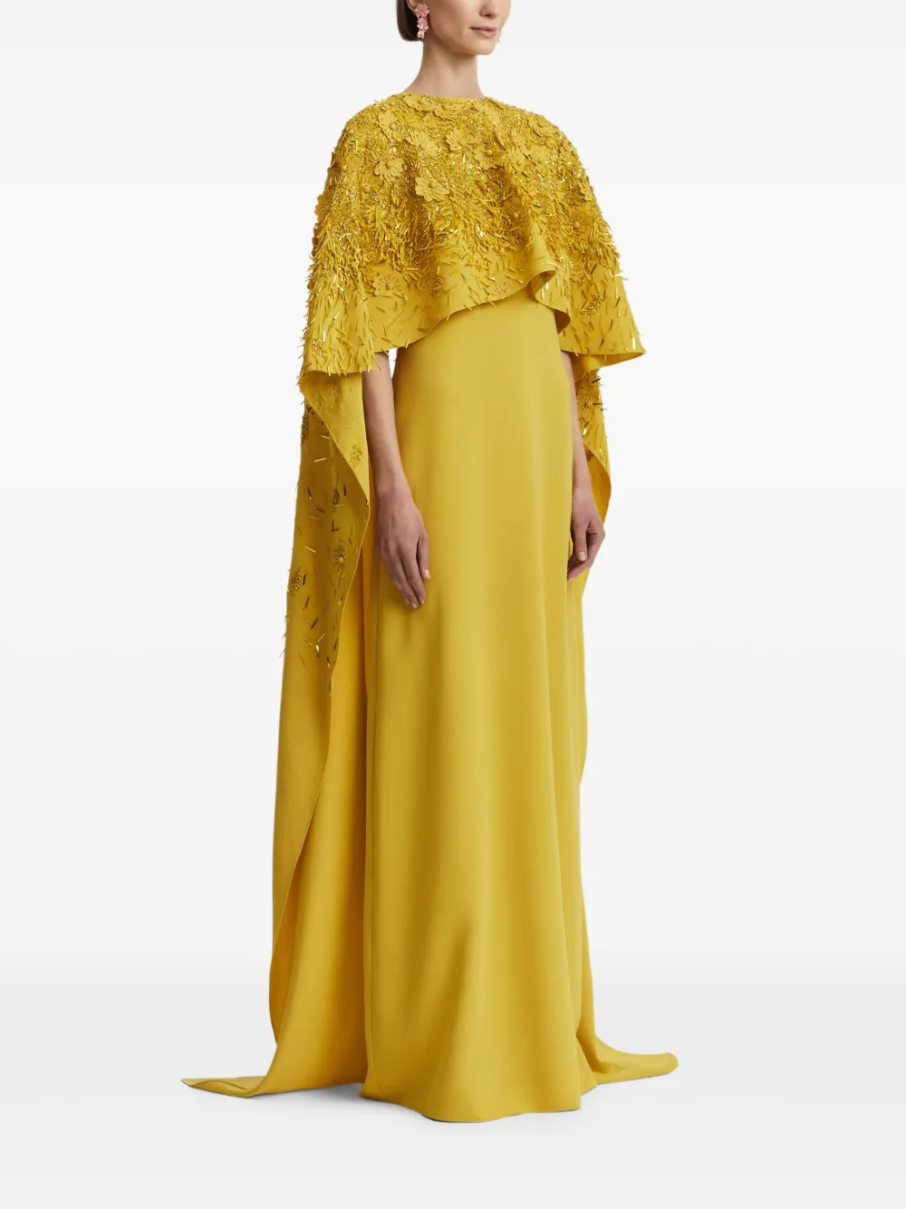 Oscar de la Renta sequin-embellished cape maxi dress Geel