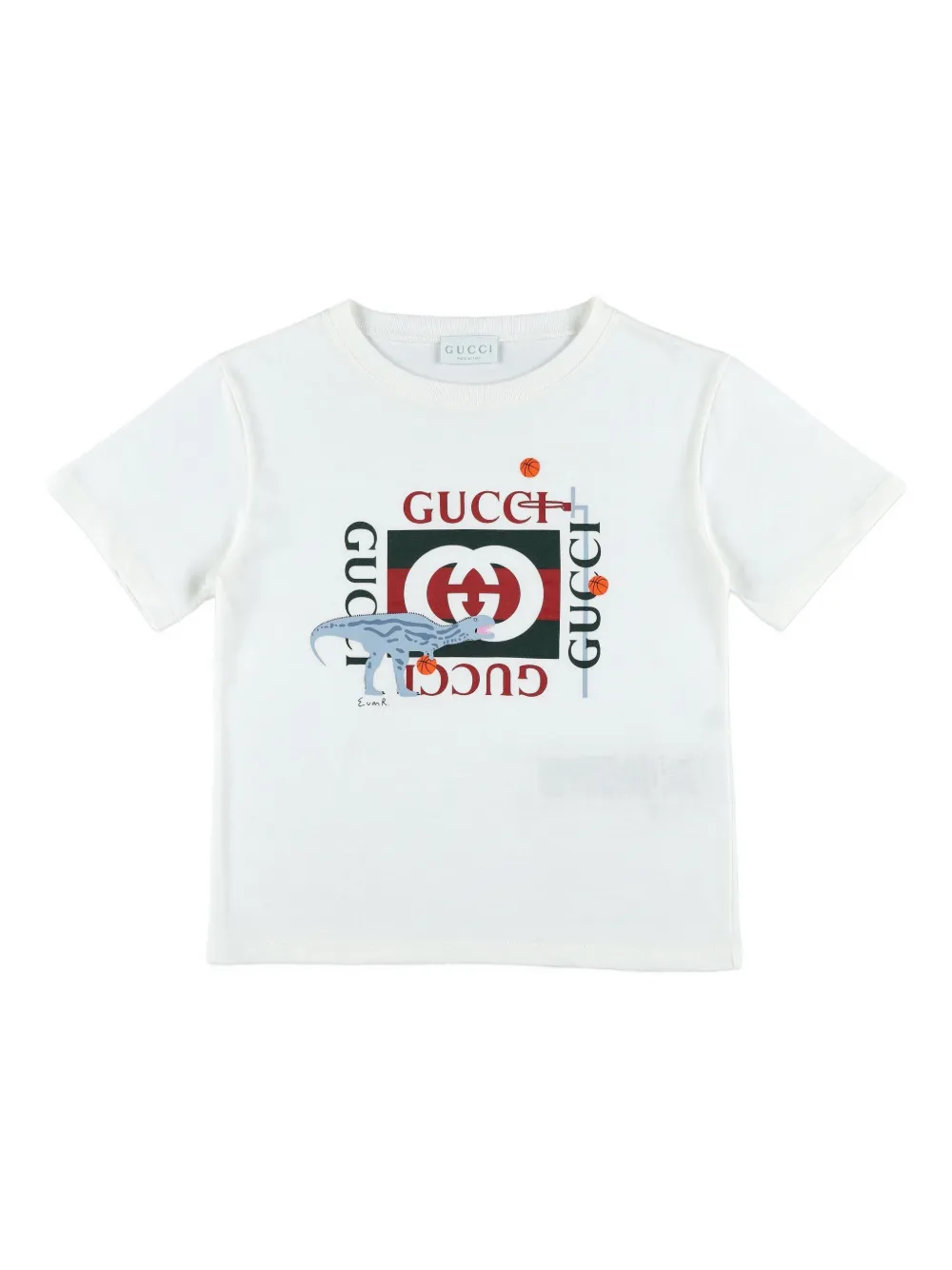 Gucci Kids dinosaur-print logo T-shirt - ホワイト Gucci Kids dinosaur-print logo T-shirt - ホワイト