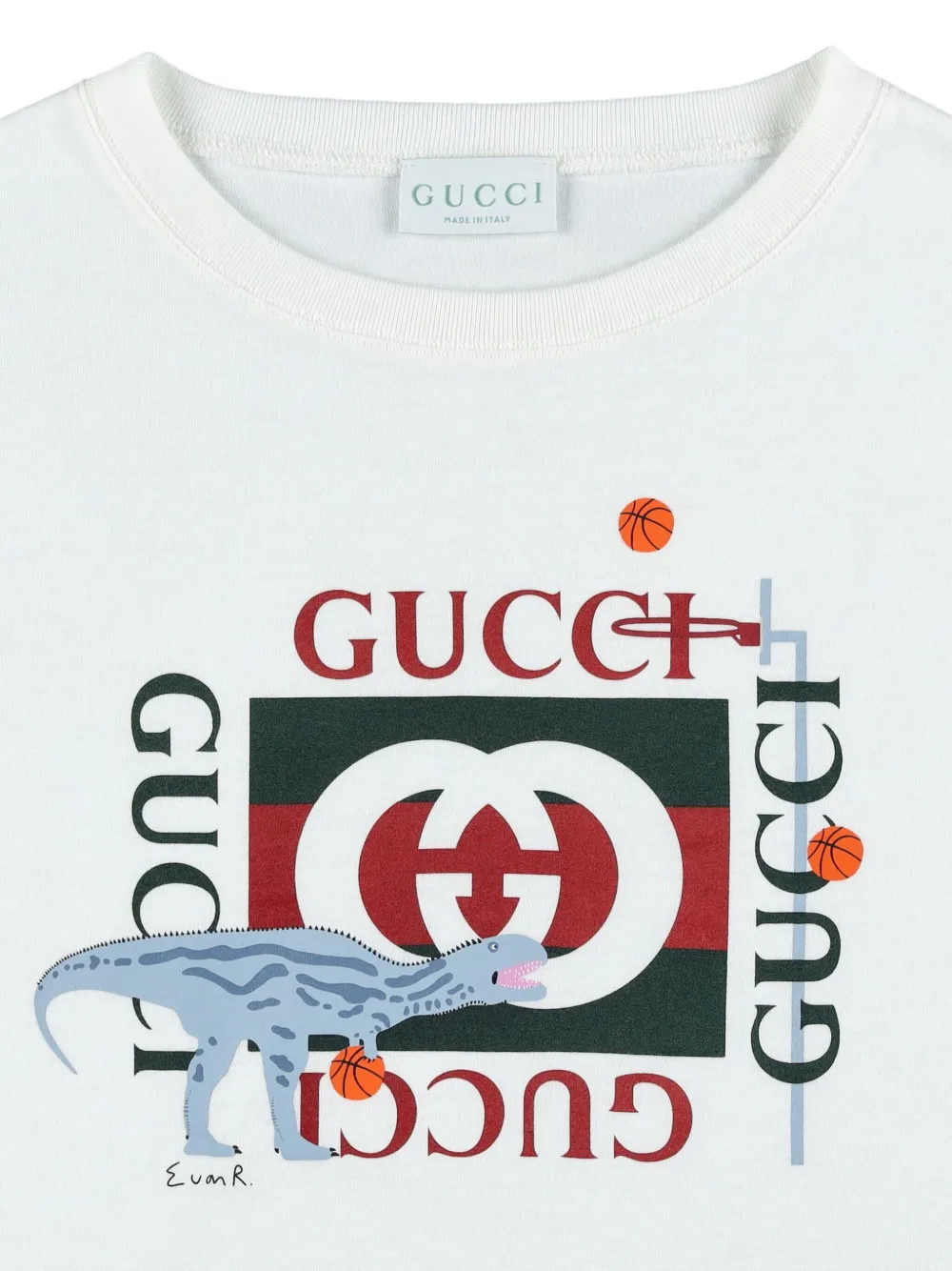Gucci Kids dinosaur-print logo T-shirt Wit