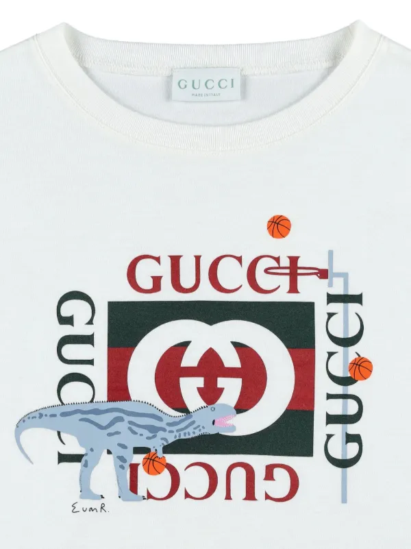 Gucci Kids dinosaur-print Logo T-shirt | White | FARFETCH
