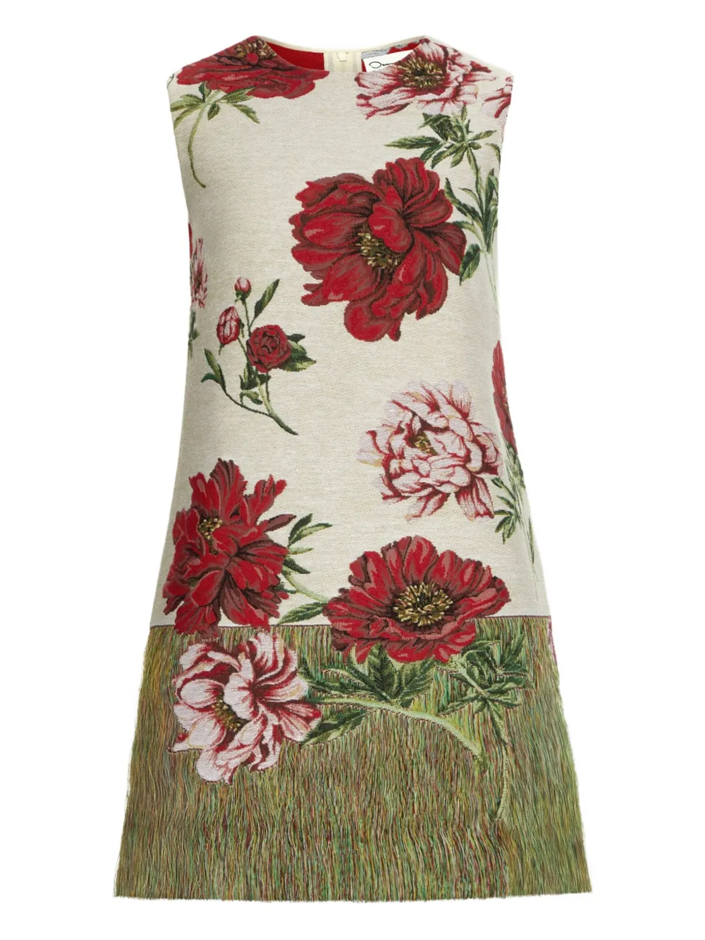 Oscar de la Renta peony floral shift mini dress Beige