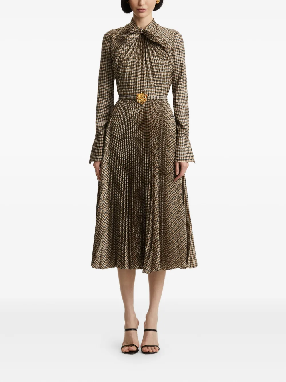 Oscar de la Renta Midi-jurk met pied-de-poule print - Bruin