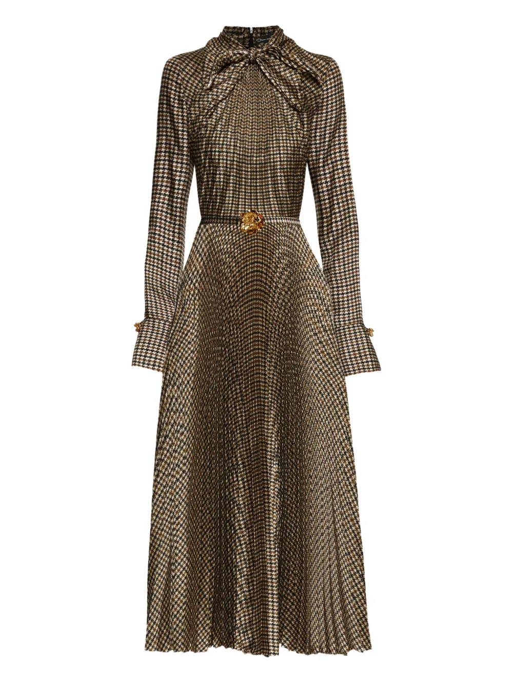 Oscar de la Renta houndstooth pleated midi dress | Brown | Image 1