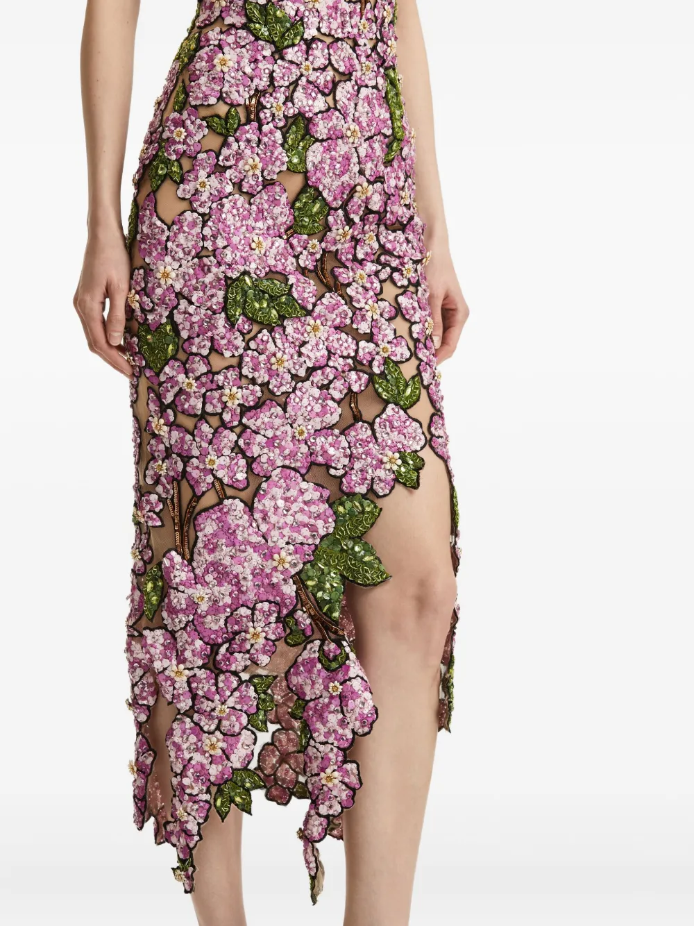 Oscar de la Renta Mosaic midi-jurk met pailletten en geborduurde bloemen Roze