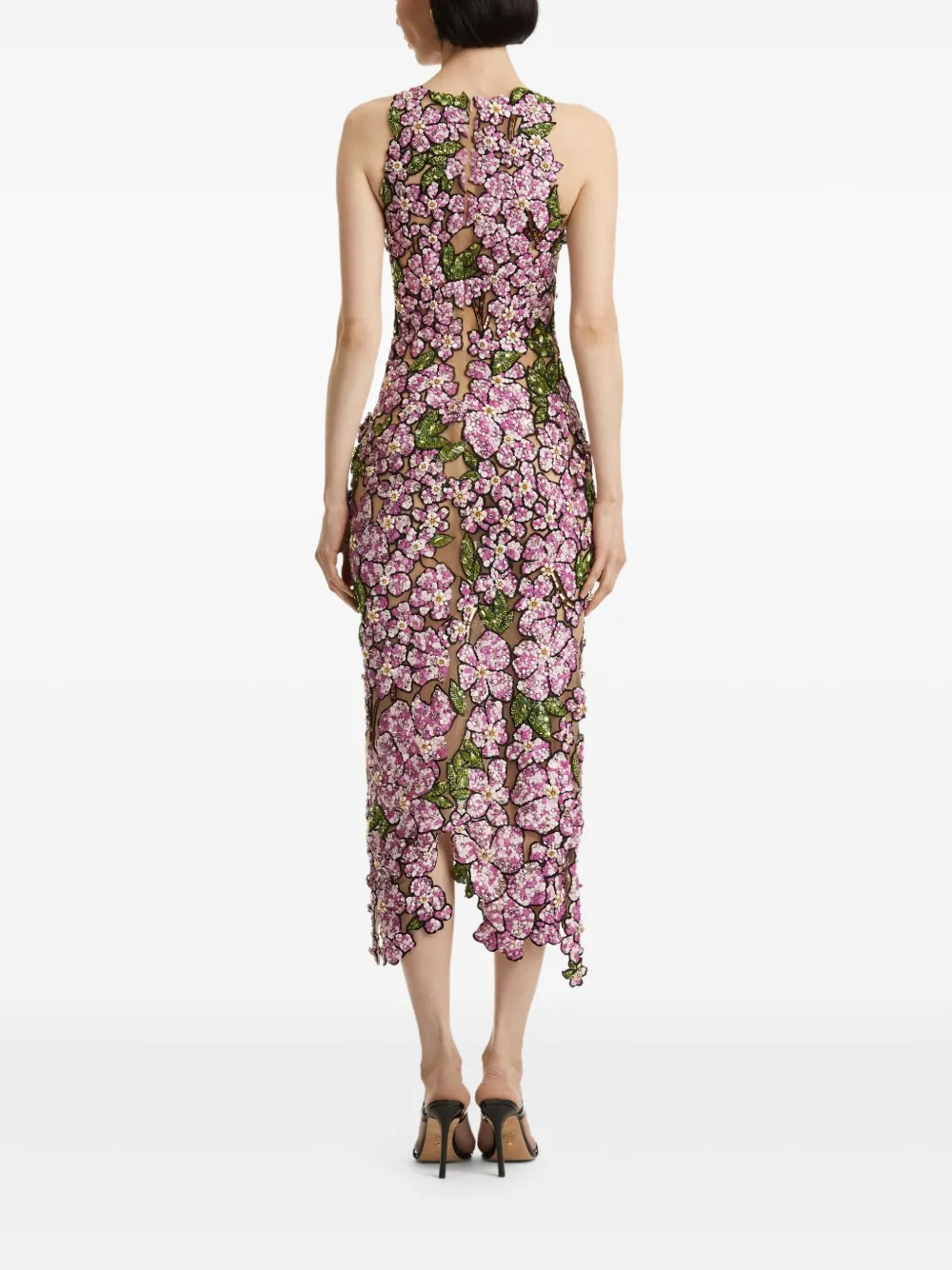 Oscar de la Renta Mosaic midi-jurk met pailletten en geborduurde bloemen Roze