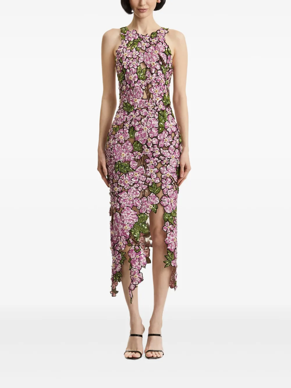 Oscar de la Renta Mosaic midi-jurk met pailletten en geborduurde bloemen - Roze