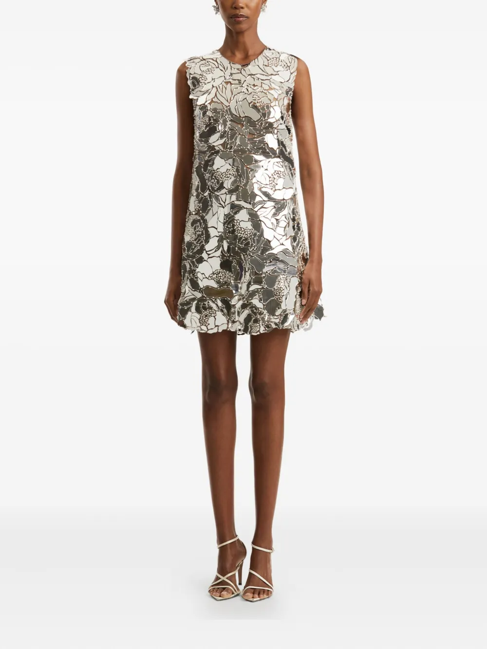 Oscar de la Renta Mini-jurk met bloemenprint Zilver