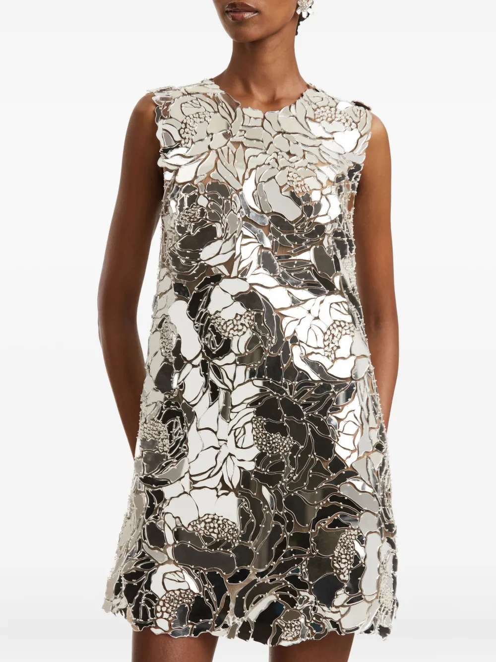 Oscar de la Renta Mini-jurk met bloemenprint - Zilver