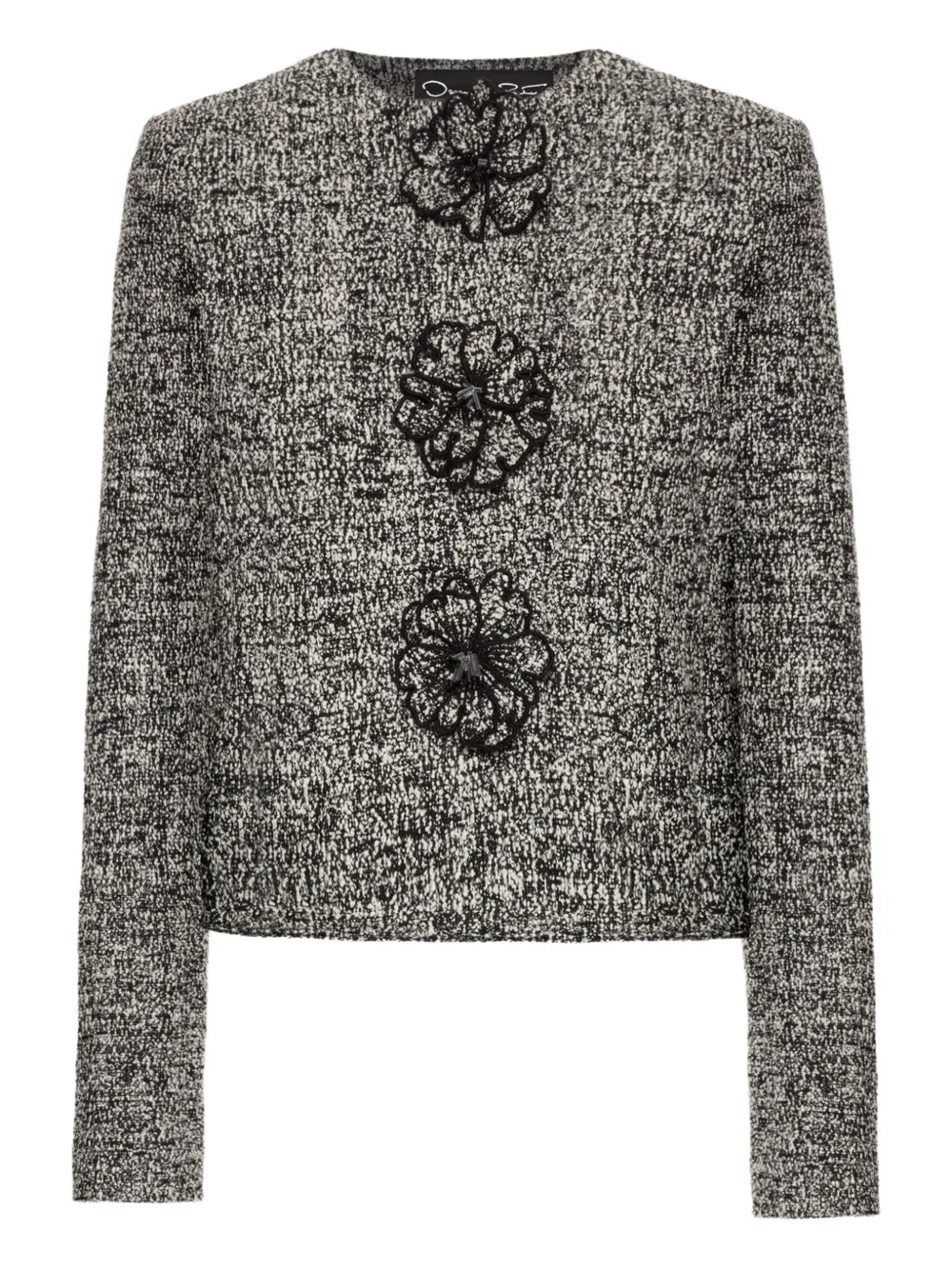 Oscar de la Renta flower-embellished tweed jacket | Black | Image 1