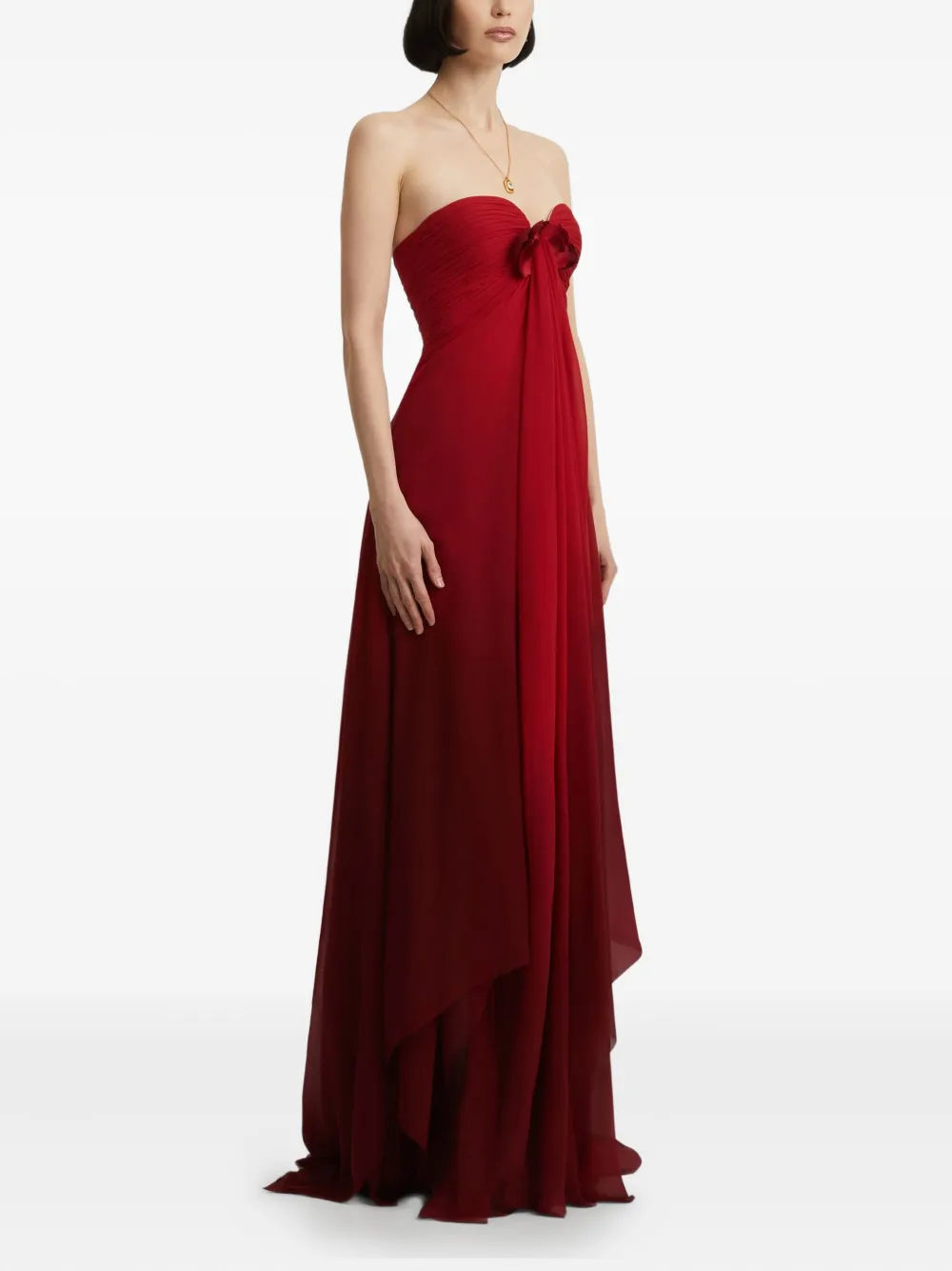 Oscar de la Renta Geplooide avondjurk Rood