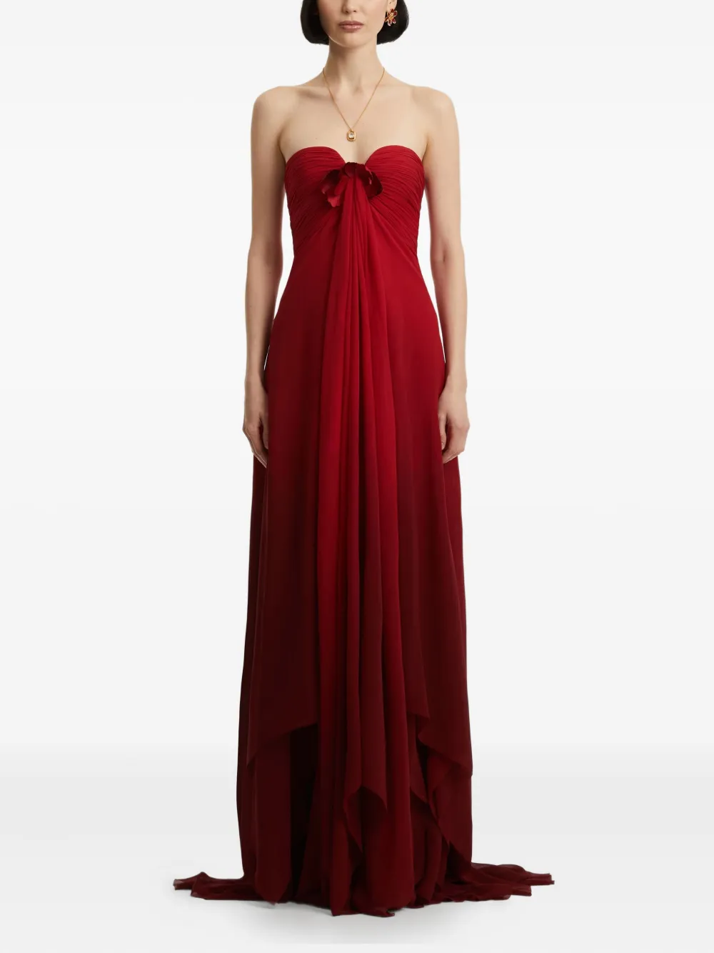 Oscar de la Renta Geplooide avondjurk - Rood