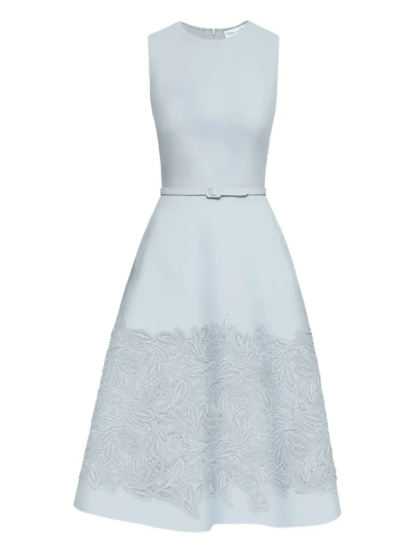 Oscar De La Renta Vestido Midi Con Encaje De Guipur Azul