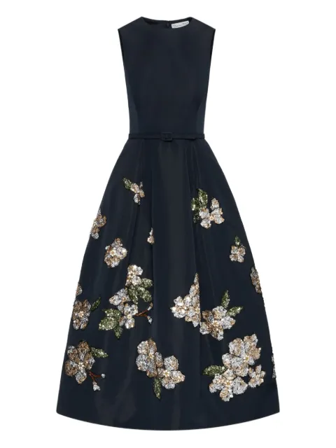 Oscar de la Renta sequin-embellished floral midi dress