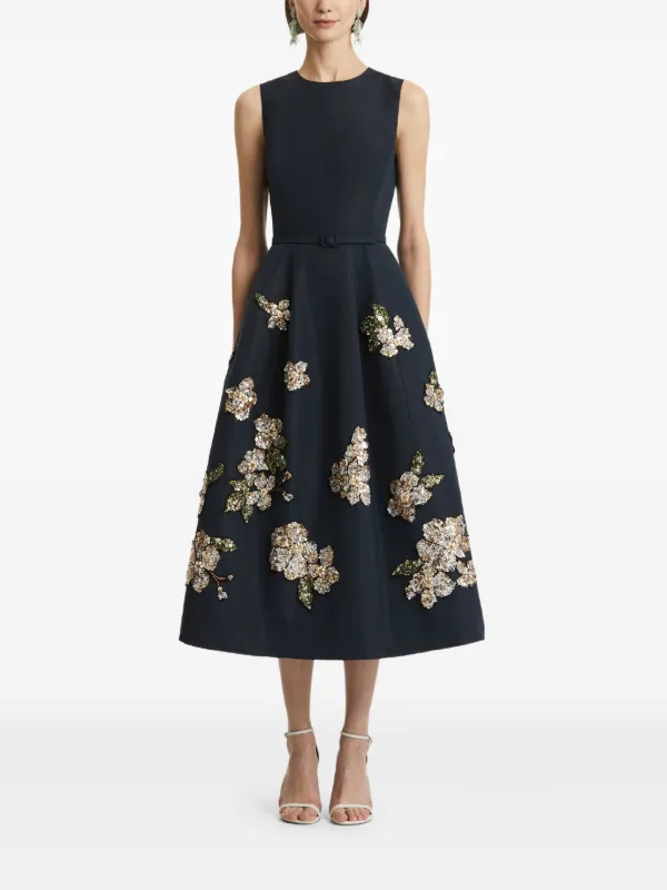 Oscar De La Renta sequin-embellished Floral Midi Dress Blue FARFETCH MY
