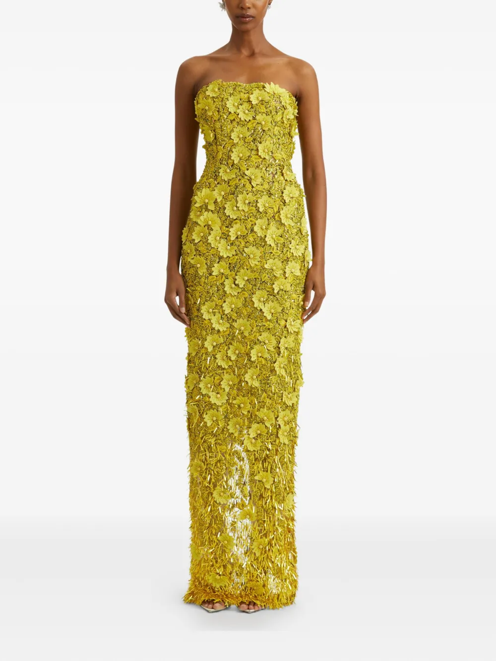 Oscar de la Renta Raffia avondjurk met pailletten - Geel