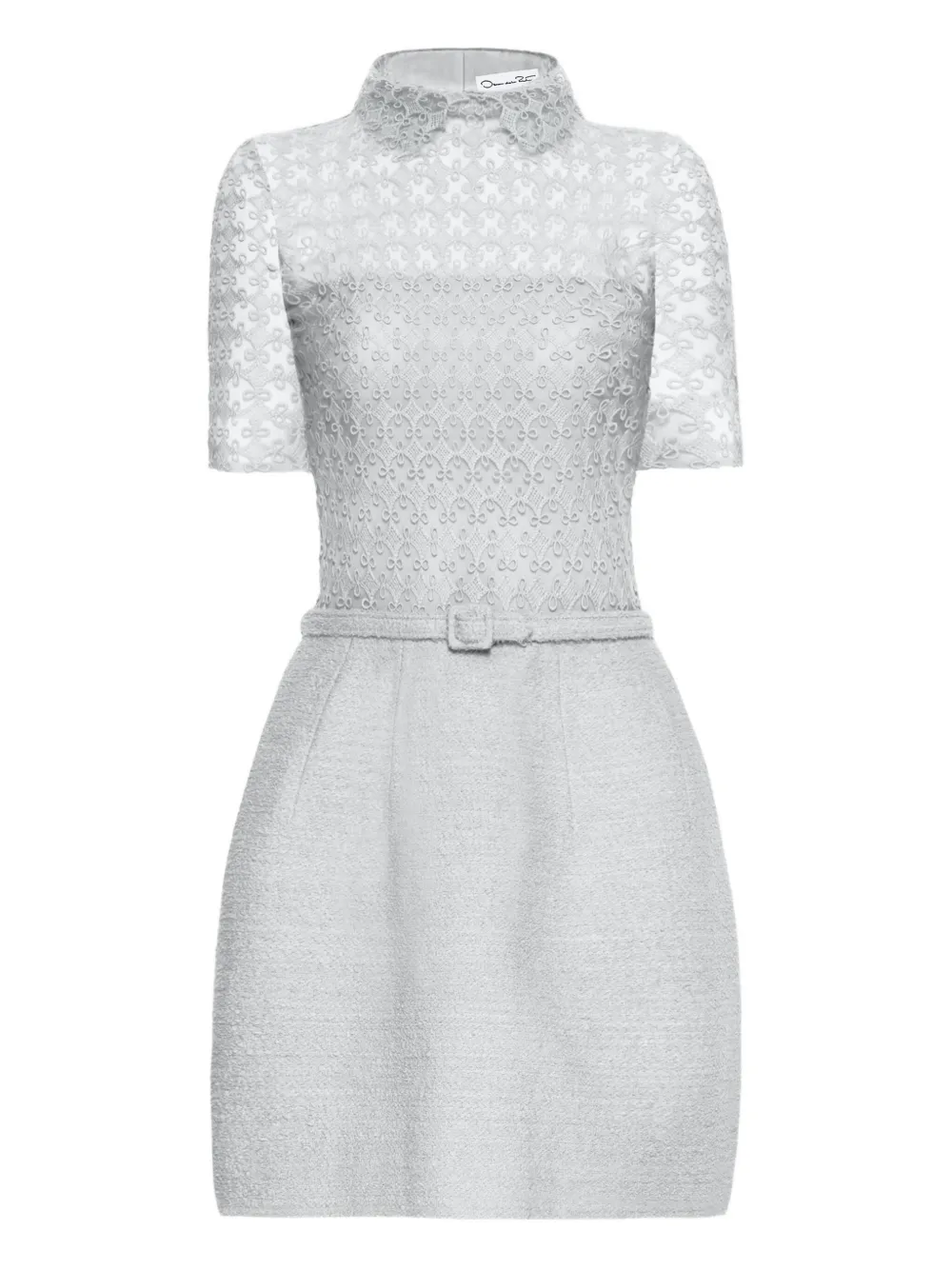 Oscar De La Renta Guipure-lace Tweed Mini Dress In Gray