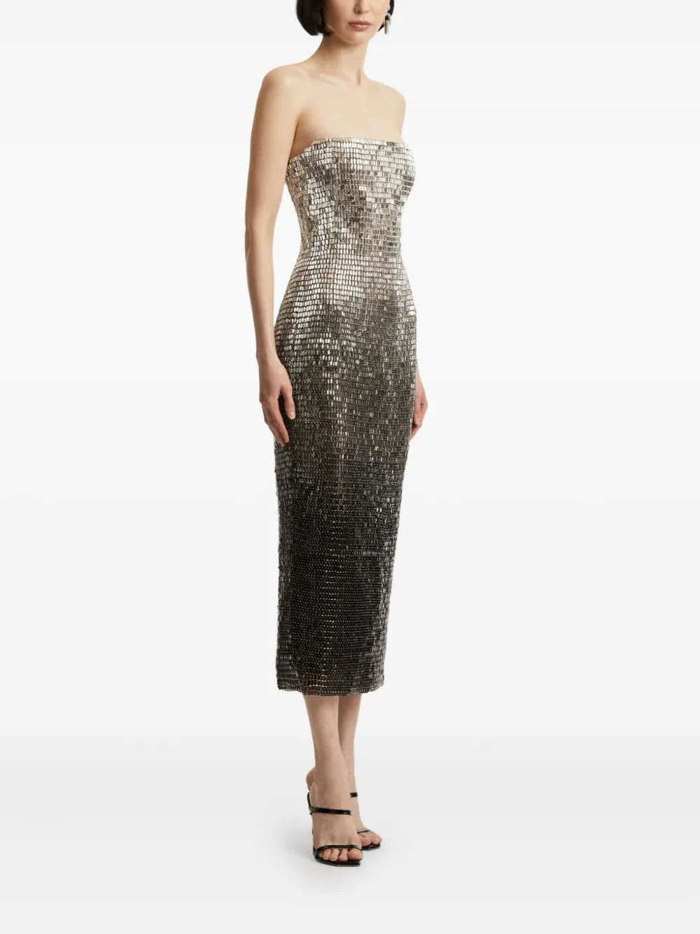 Oscar de la Renta Midi-jurk verfraaid met pailletten Zilver