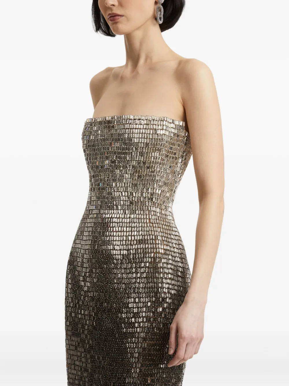 Oscar de la Renta Midi-jurk verfraaid met pailletten Zilver