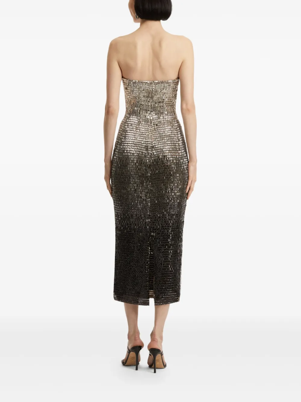 Oscar de la Renta Midi-jurk verfraaid met pailletten Zilver