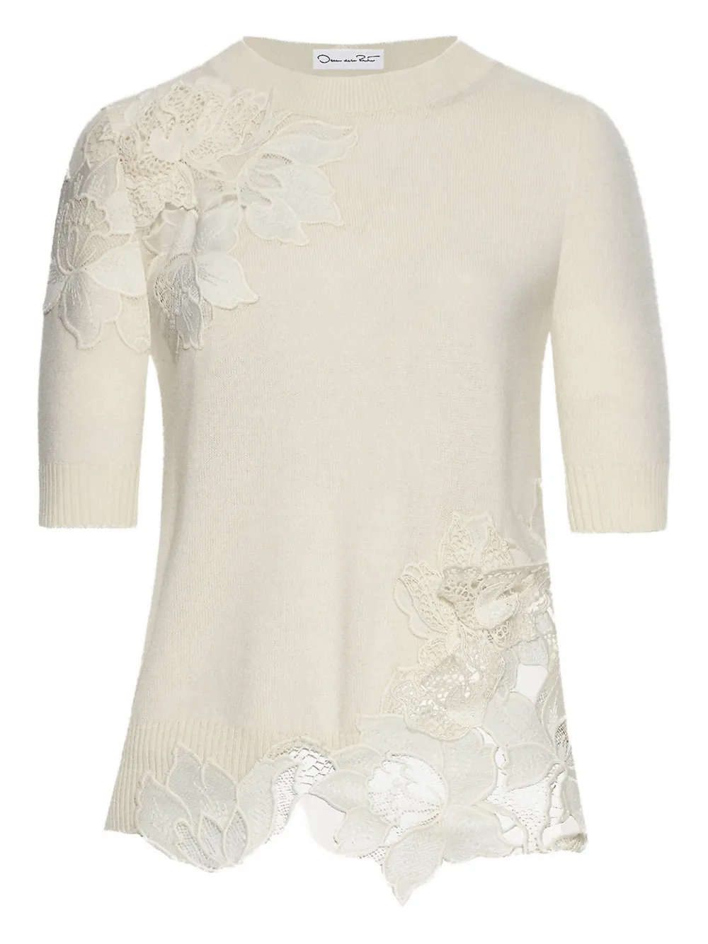 guipure-insert short-sleeve top