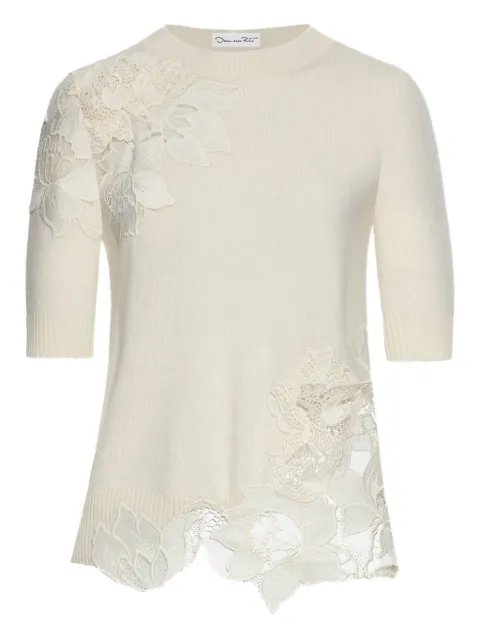 Oscar de la Renta guipure-insert short-sleeve top